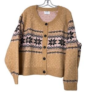 Old‎ Navy Cardigan Womens XXL Pink Fair Isle Preppy Knit Matching Jacquard